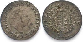 WÜRTTEMBERG 1 Kreuzer 1830 WILHELM I. Billon