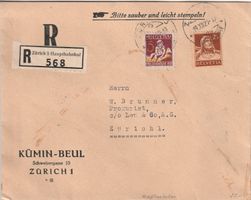 Zürich -Brief per Einschreiben-Mischfrankatur 1927
