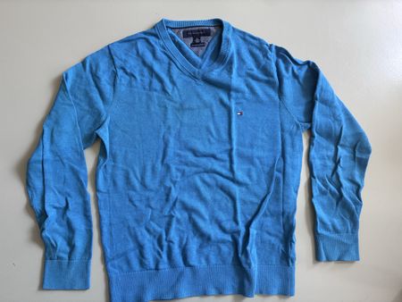 Tommy Hilfiger V-Neck Cotton Jumper, Sky Blue, Size M