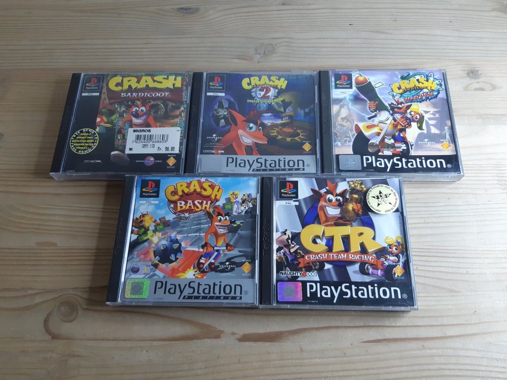 Crash Bandicoot Sammlung: 1 + 2 + 3 + Team Racing + Bash PS1 (Gebraucht ...