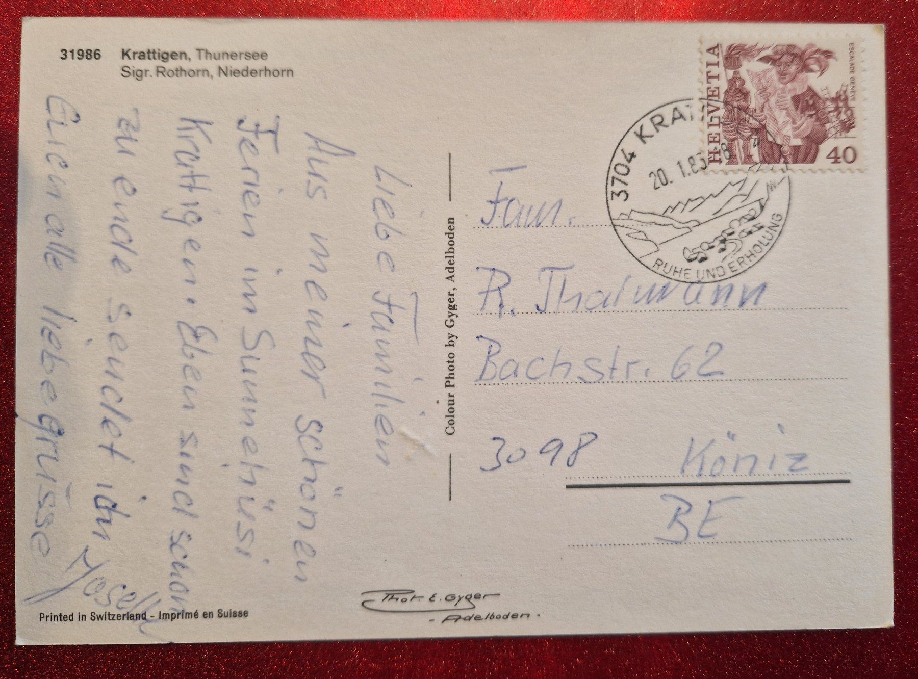 Cartoline postali: Krattigen Thunersee Winter 1983 – Usato da Melchnau venduto da Arthurius 1