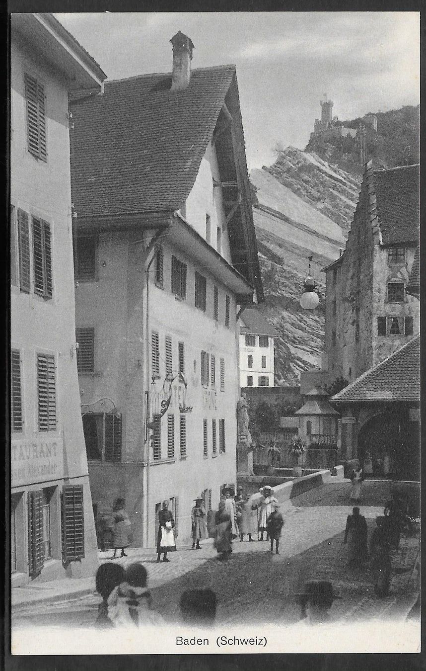 Cartoline postali: Baden Teilansicht mit Hotel Krone – Usato da Olten venduto da clotaldi