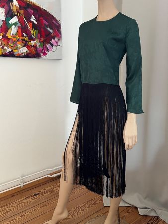 Zara Fransenkleid schwarz/grün Grösse L neu mit Eti...