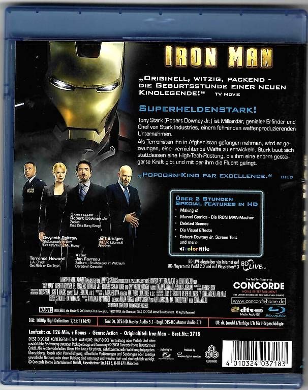Tutti i DVDs: Iron Man - Blu-ray Film – Usato da Dörflingen venduto da Super-Bob 1