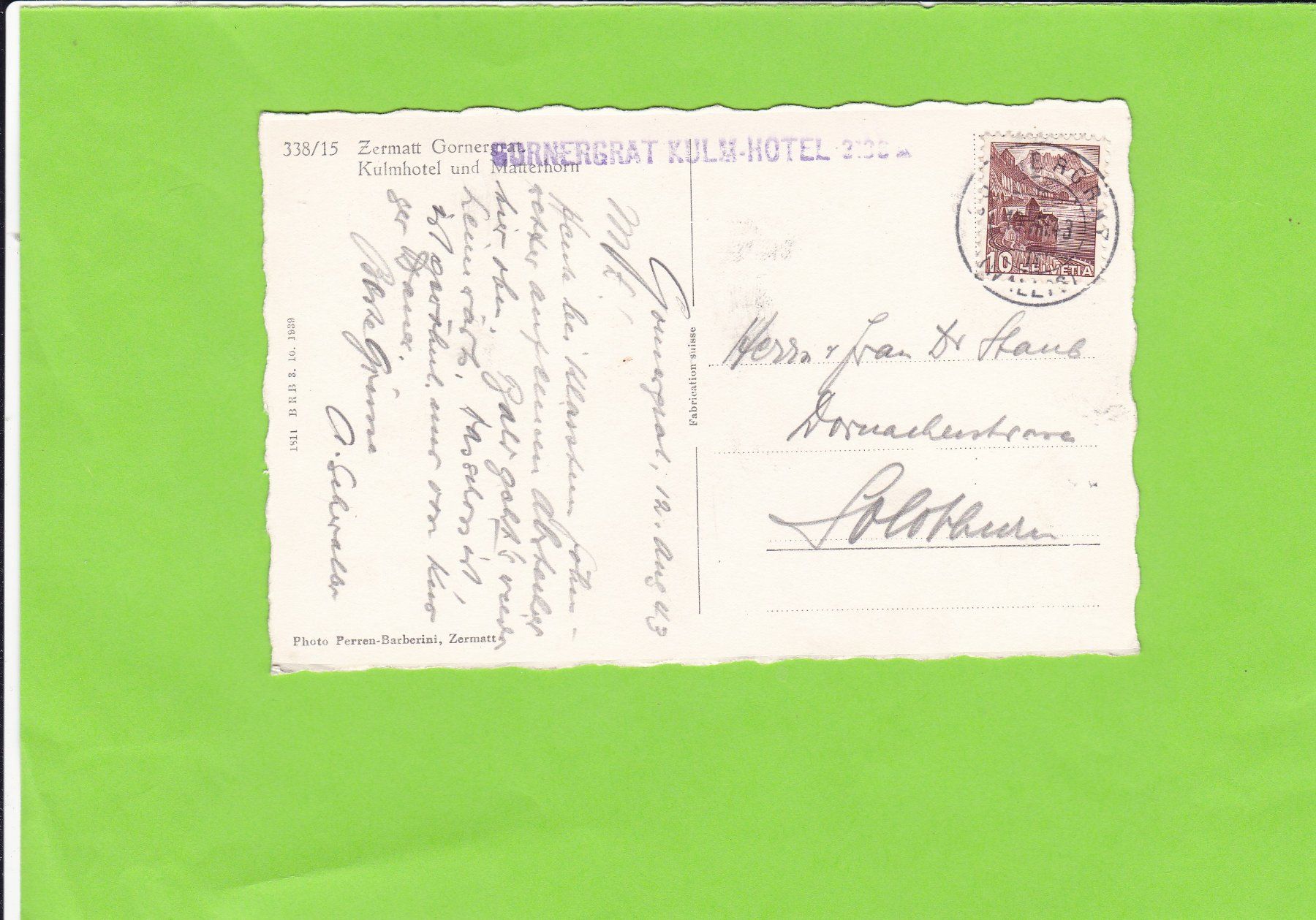 Cartoline postali: Zermatt, Gornergrat-Kulmhotel – Usato da St. Peterzell venduto da neckertal 1