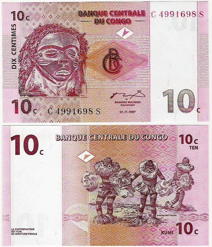 Banconote: CONGO 10 CENTIMES 1997 (UNC) – Nuovo (secondo la descrizione) da Sonceboz-Sombeval venduto da Simuncons