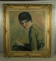 Frauenportrait Oel auf Leinwand signiert