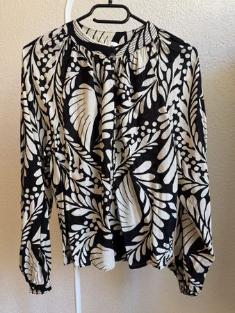 Chemisier/blouse blanc crème/noir imprimé H&M, t.36/S