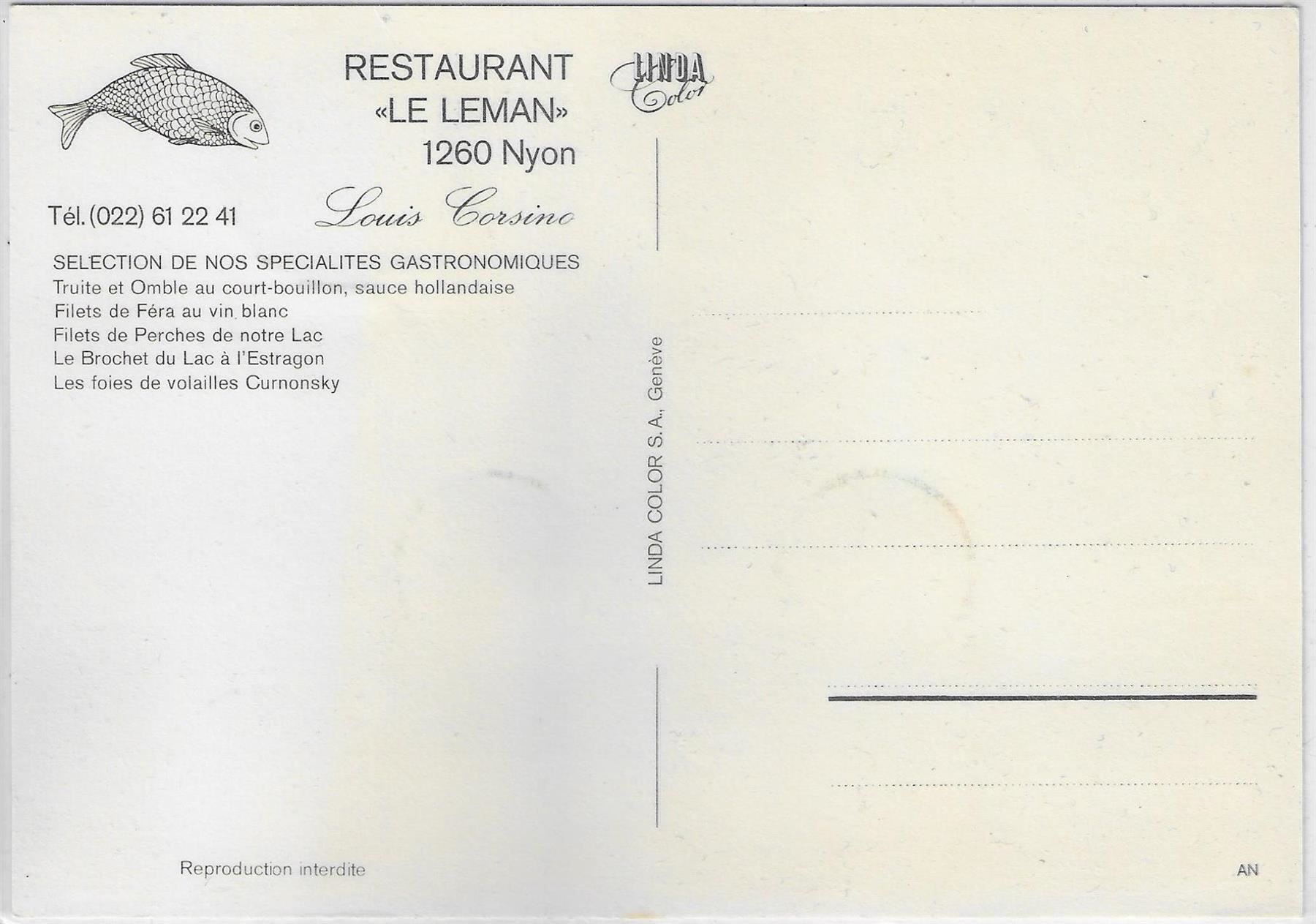 Cartoline postali: Restaurant Le Leman - Nyon – Usato da Ettingen venduto da Kartenplanet 1