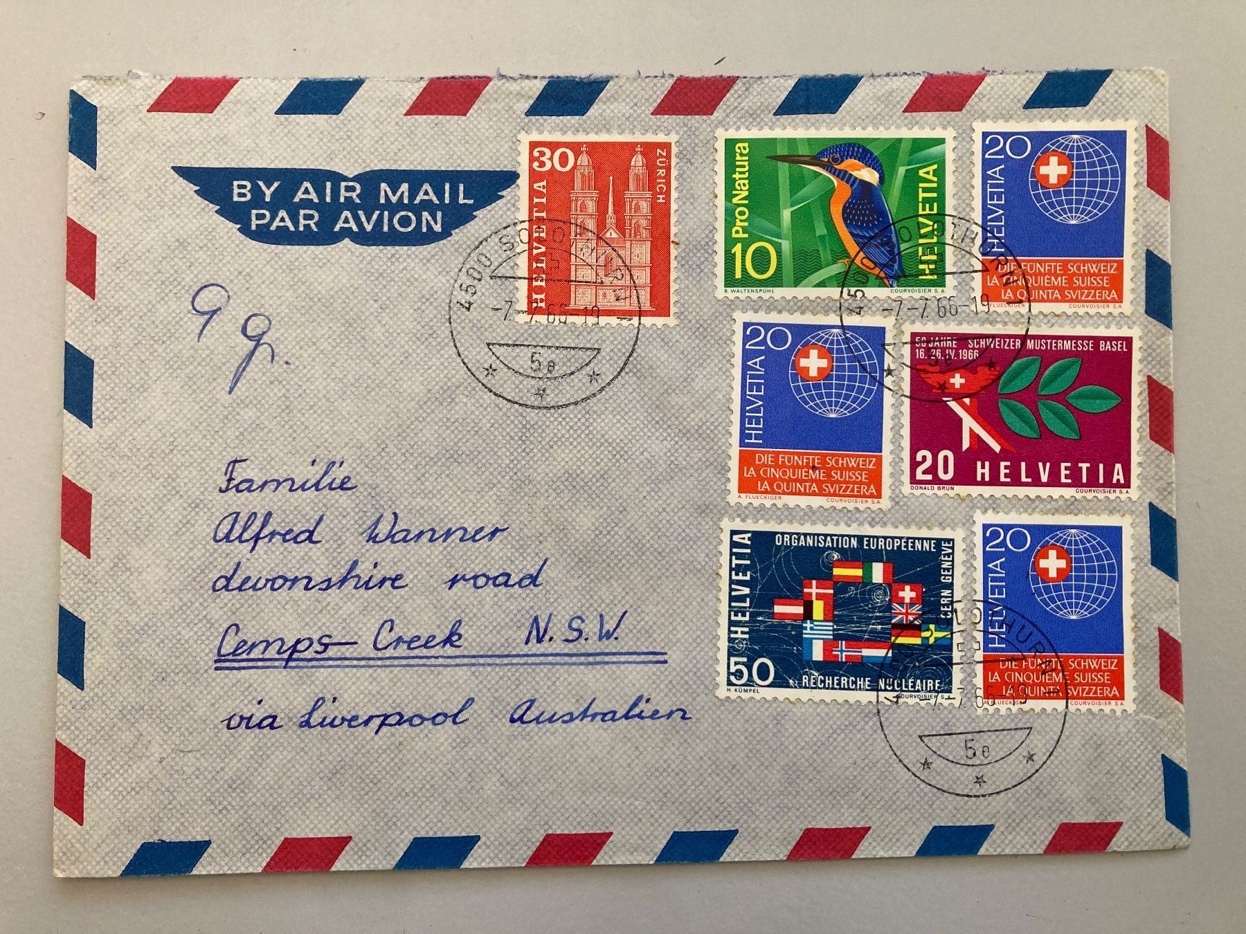 Tutti i francobolli: Luftpostbrief mit div Marken 1966 und 1960 – Usato da Solothurn venduto da ehe_8spw