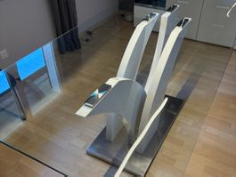 Designer Glas Esstisch mit weissem Fuss, 200x100cm
