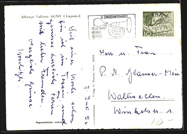 Ansichtskarten: AK Agno, Albergo Vallone, 1956 – Gebraucht aus Berlin von bartko-reher 1