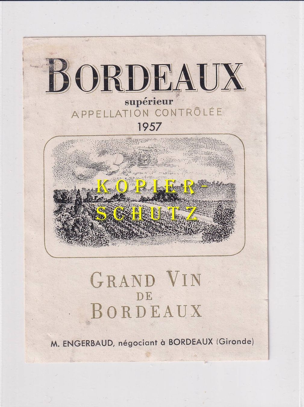Papier: Etikette - Bordeaux supérieur 1957 /bd – D'occasion à Hombrechtikon par Rudolf07