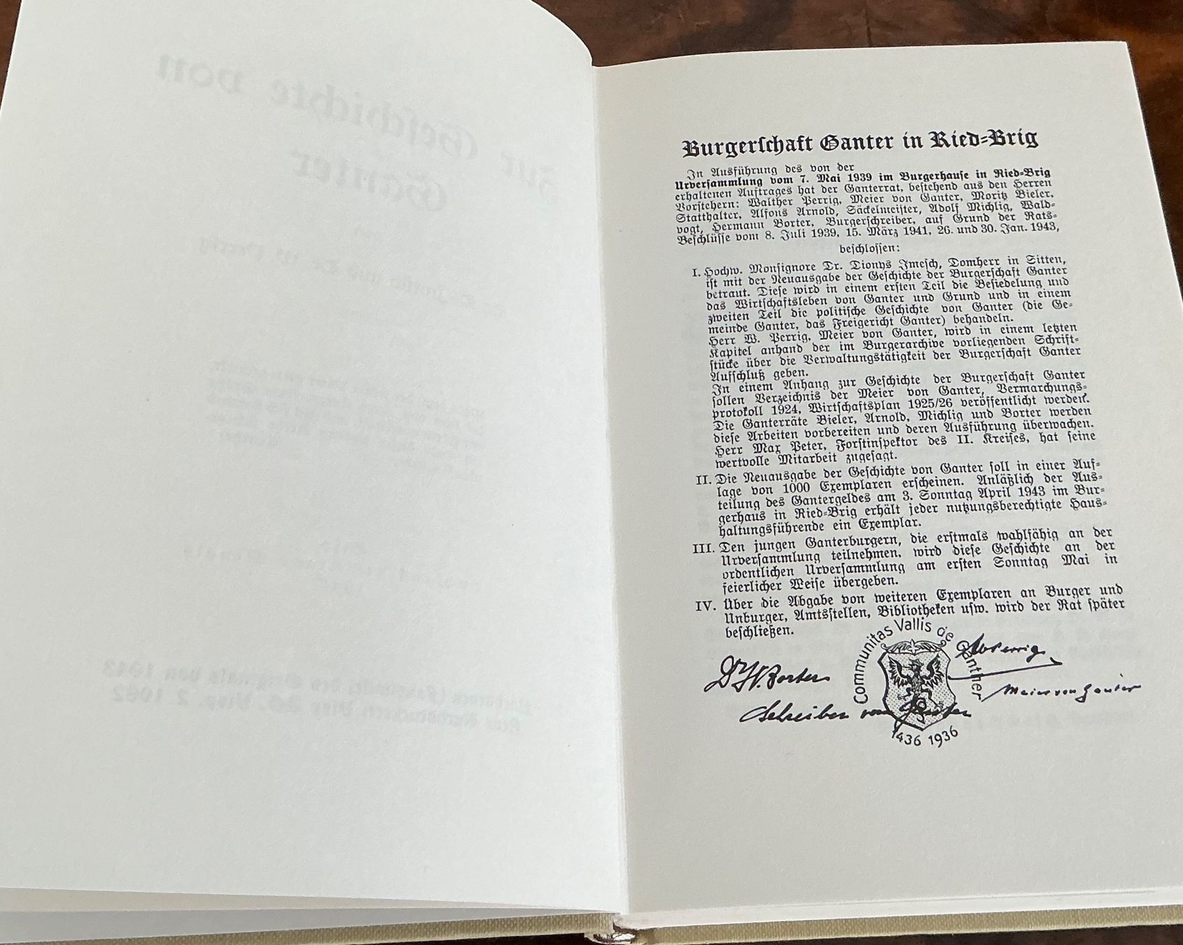Libri: Ganter - Geschichte der Gemeinde Wallis 1943 - Imesch/Perrig – Usato da Crans-Montana venduto da plainemorte 2