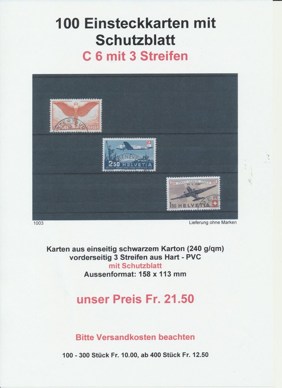 Lindner Album: 100 Einsteckkarten mit Schutzblatt, C 6 mit 3 Streifen – Nuovo (secondo la descrizione) da Winterthur venduto da Zupogeru