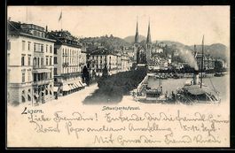 AK Luzern, Schweizerhofquai aus der Vogelschau