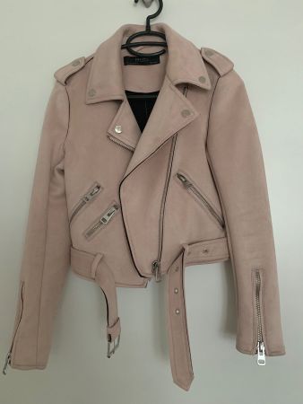 ZARA Bikerjacke in Veloursleder Optik - Rosa + XS