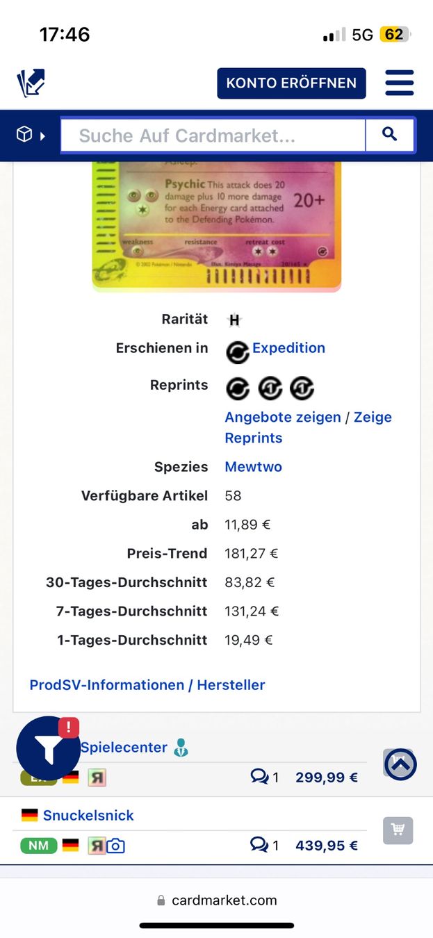Pokémon Carte collezionabili: Pokemon Mewtu Reverse Holo 20/165 Expedition – Usato da Wabern venduto da Collectfun 6