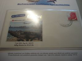 2 Briefe Erstflug Edelweiss Air, 2012, Zürich-Alicante-Züric