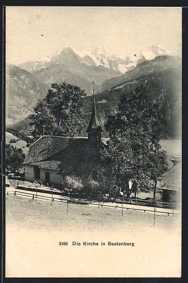 Ansichtskarten: AK Beatenberg, Kirche mit Bergen, 1910 – Gebraucht aus Berlin von bartko-reher