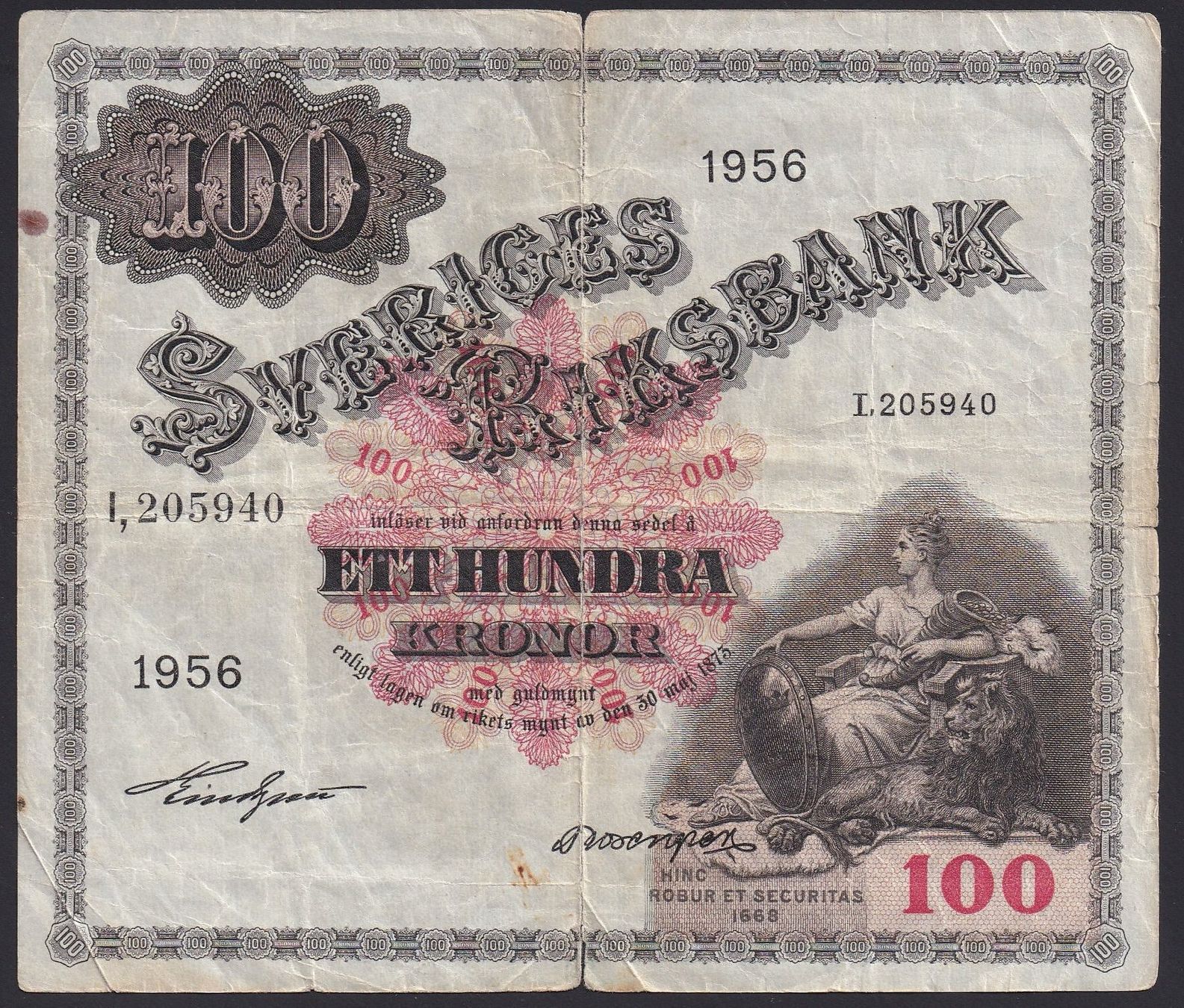Banknoten: Schweden 100 Kronor 1956 – Gebraucht aus Brugg AG von banknoten_muesli