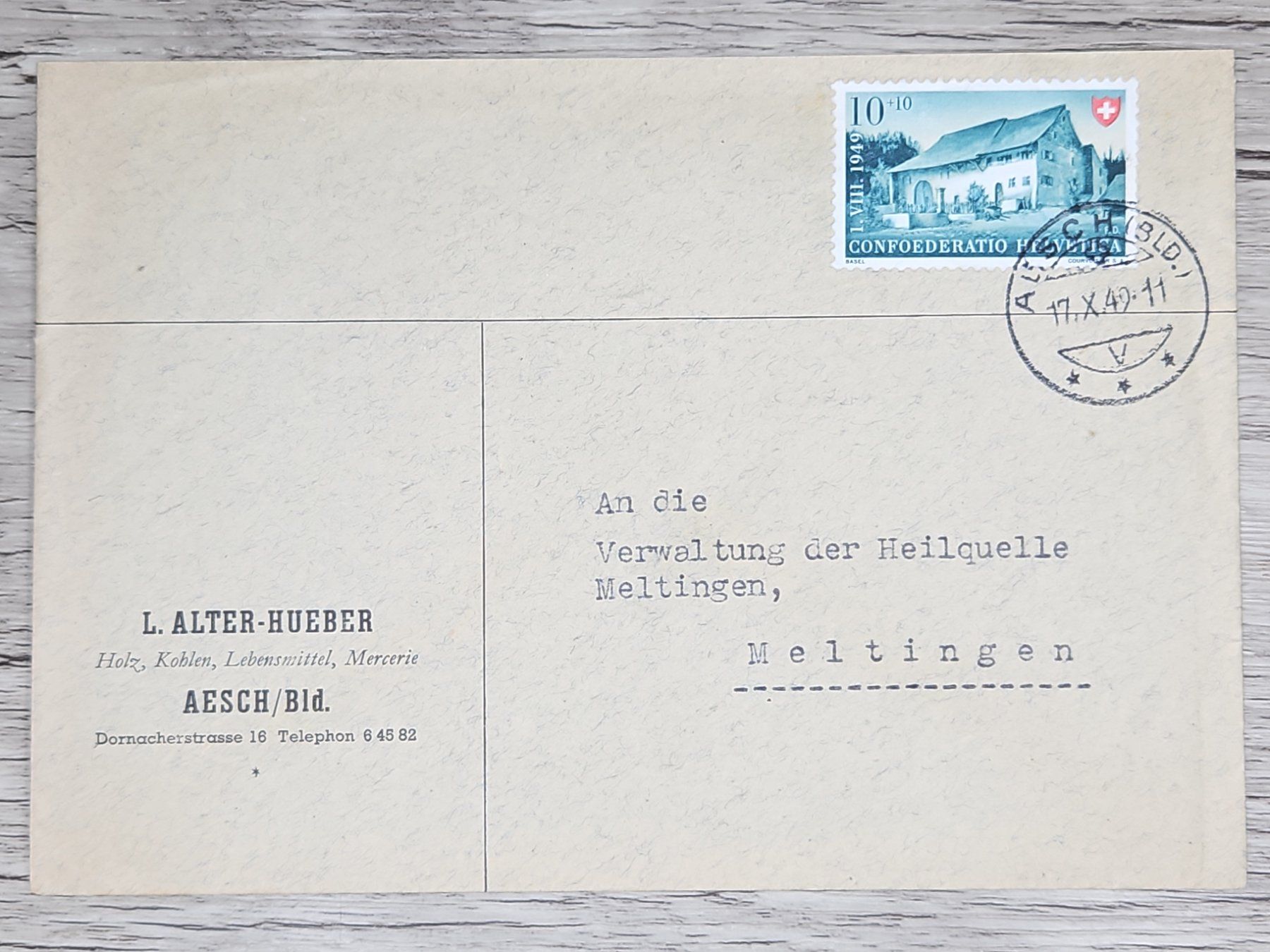 Tutti i francobolli: CL02 Enveloppe + Timbre Suisse 1949 – Usato da Cousset venduto da Patrick_Collections