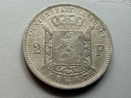 2 Franc 1867 Belgien-Silber 835/1000-ca. 10 Gramm