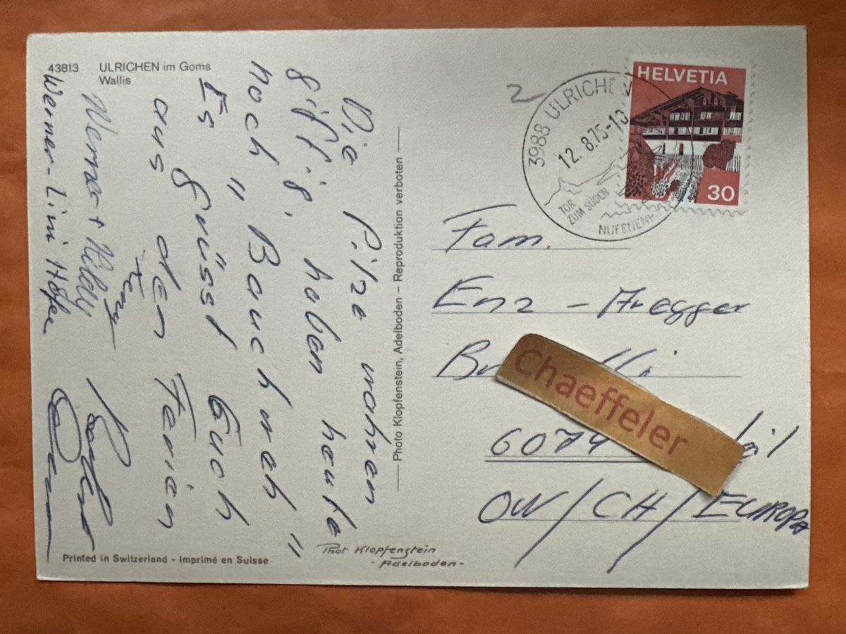 Cartoline postali: 43813 Ulrichen im Goms VS, 1970 – Usato da Zürich venduto da Chaeffeler 1