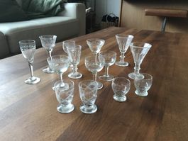 Antike Schnapsgläser, Likörgläser,  14 Stück
