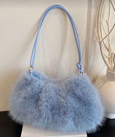 Sac à main en fausse fourrure bleu