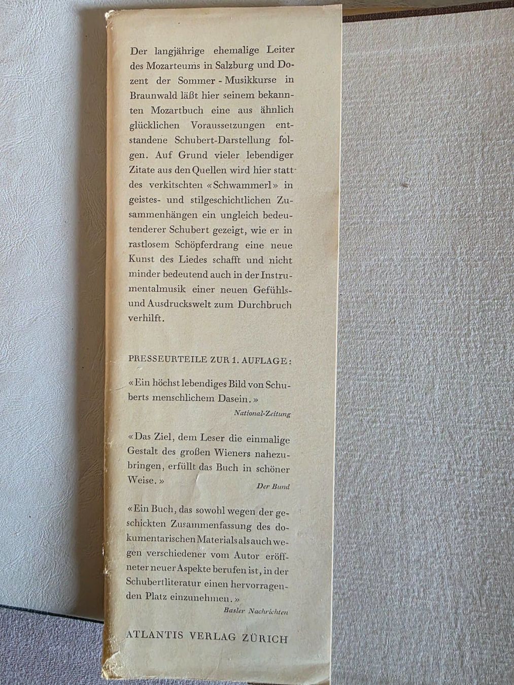 Libri: Bernhard Paumgartner - SCHUBERT Atlantis Verlag 1947 – Usato da Walterswil BE venduto da Lonitti 2