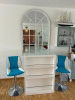 Bar-Set weiss-blau: Tisch & 2 Barhocker 