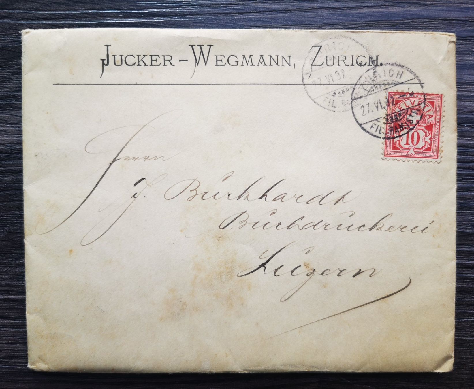 Tutti i francobolli: TR48 Enveloppe + Timbre Suisse 1892 – Usato da Cousset venduto da Patrick_Collections