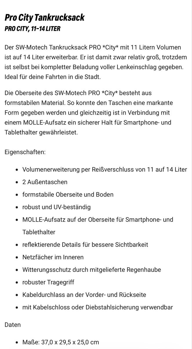 SW-Motech Topcase: SW-Motech Pro City Tankrucksack  – Usato da Weisslingen venduto da silkestolley 4