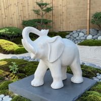 Marmor Elefant Skulptur Steinfigur erhobener Rüssel - Glück