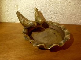 Vintage schöner Vogel Wasser Schüsselchen Messing