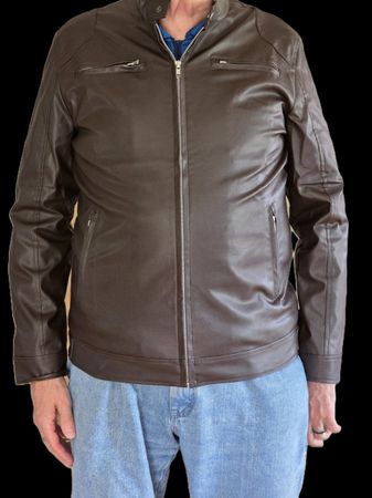 VESTE SPORTIVE IMITATION CUIR BRUN FONCÉ