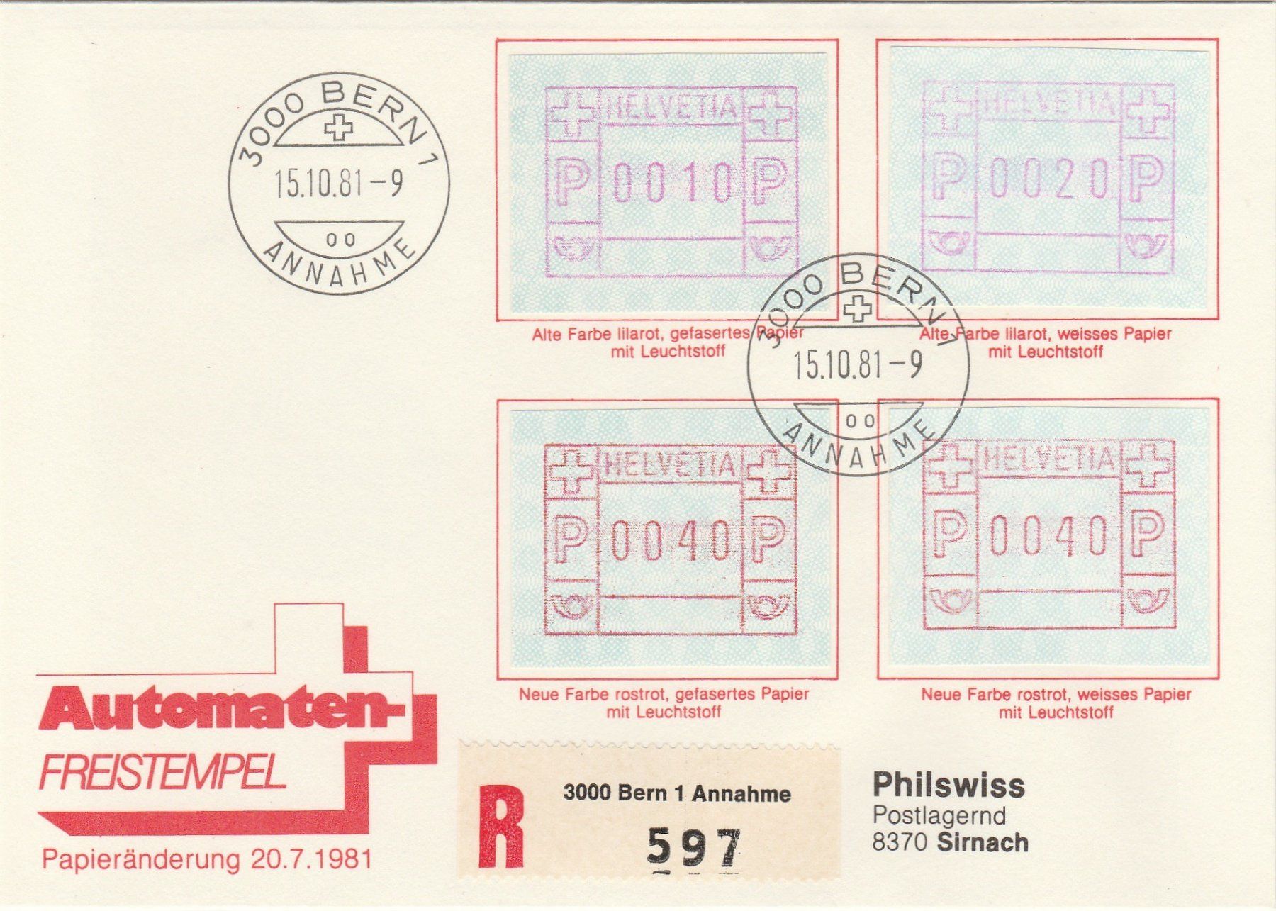 Alle Briefmarken: Automatenmarke 4 Typen auf Brief – Gebraucht aus Oberglatt ZH von Wiedmi6 2