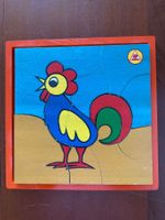 altes vintage Holz Puzzle Holzpuzzle Hahn Güggel