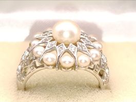 Diamantenring, 925 Silber+Naturperlen,Diamanten Meisterpunze