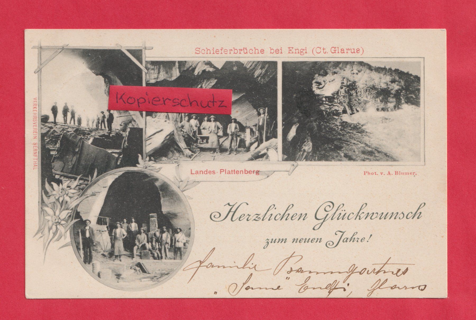 Cartoline postali: Engi (GL) Gemeinde Glarus Süd Schieferbrüche Plattenberg – Usato da Zürich venduto da Gill46