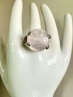 XL Rosenquarz Cabochon Ring versilbert – Statement Vintage