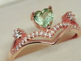Peridot Herz-Ring, Roségold, Vintage Stil, Gr. verstellbar