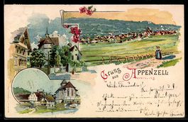 Litho Appenzell, Schloss, Kirche und Ort