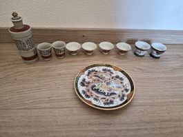 Ensemble service à saké vintage 8 tasses 1 carafe 1 soucoupe