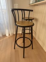 Elegant Bar Stools Set of 2, Black Metal, Wood Seats