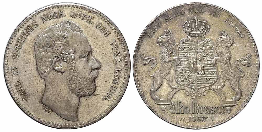 Tutti le monete: Schweden, 4 Riksdaler Riksmynt 1865 ST – Usato da Chiasso venduto da Novamarketing