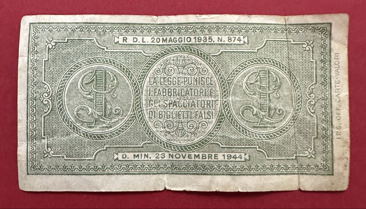 Banconote: Italien 1944 1 Lira – Usato da Watt venduto da Coins13 1