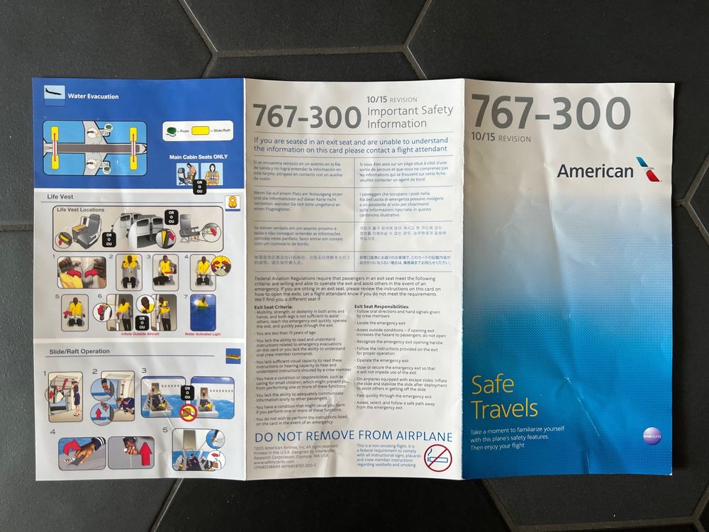 American Airlines Safety Instructions Card Boing 767300 Kaufen auf