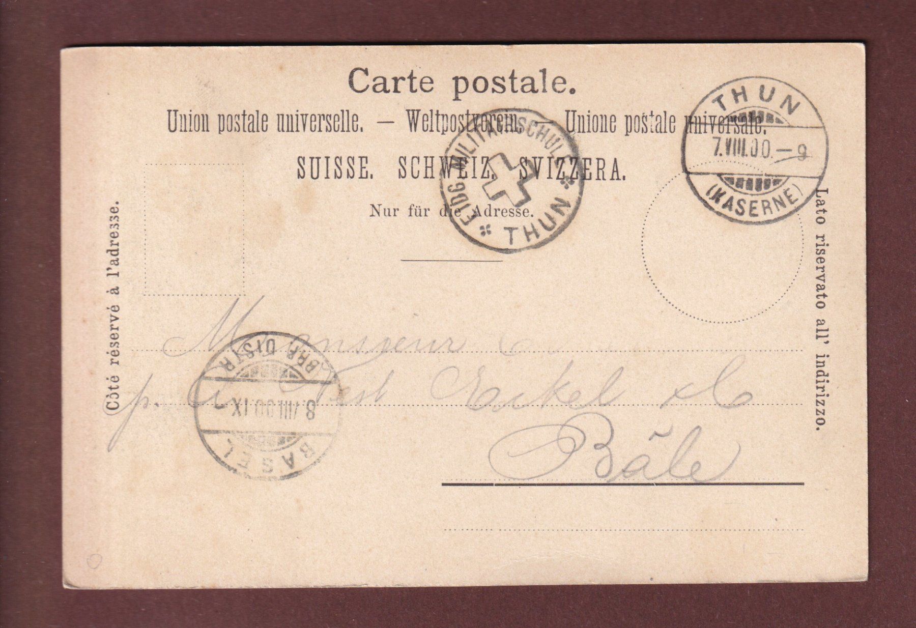 Cartoline postali: Gruss aus THUN - 1900 Feldpost – Usato da Pully venduto da nicecards 1